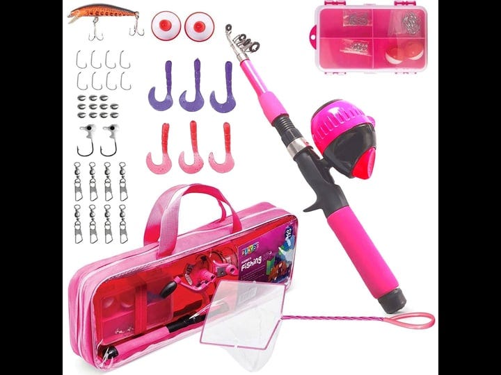 Play22 Kids Fishing Pole Pink - 40 Set Kids Fishing Rod and Reel Combos - Fishing  Poles for