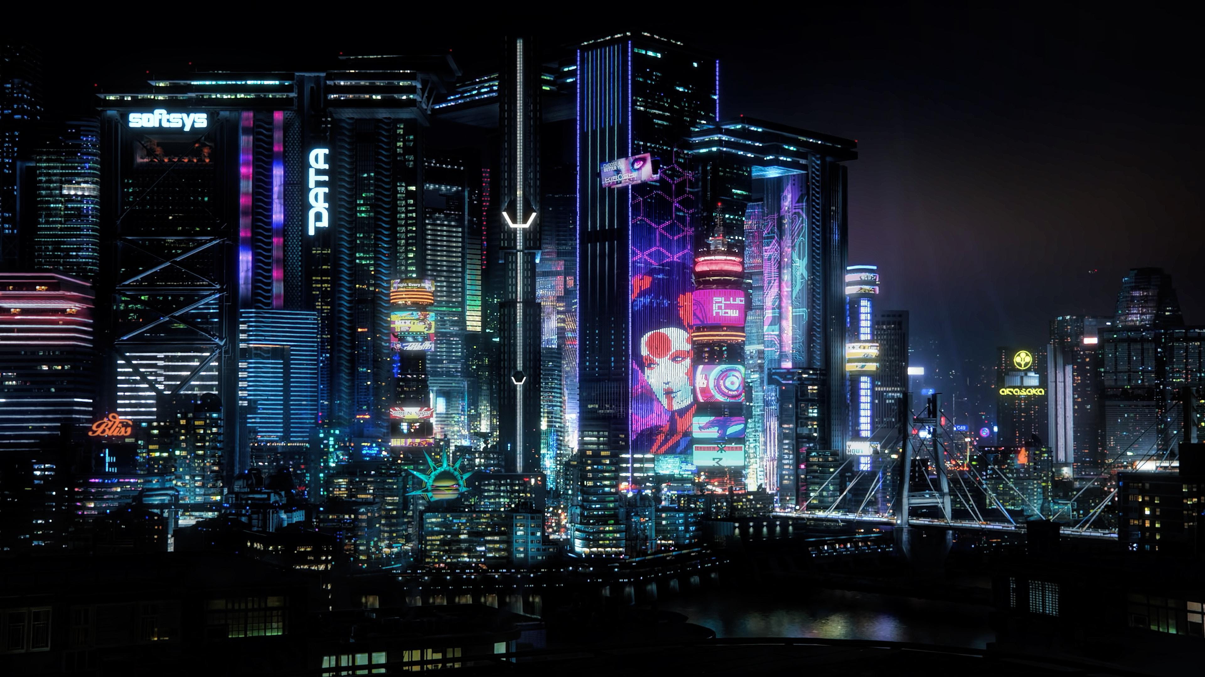 Night City skyline in Cyberpunk 2077