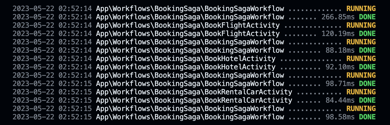 booking saga with no errors