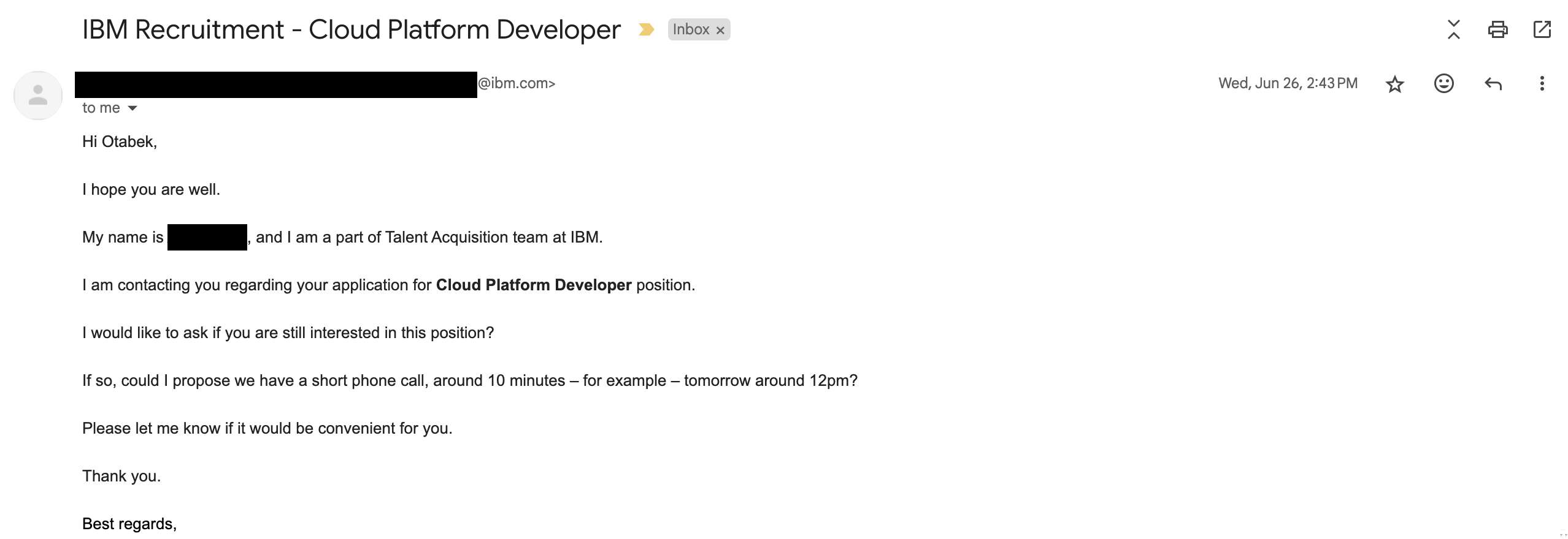 Recruiter Message
