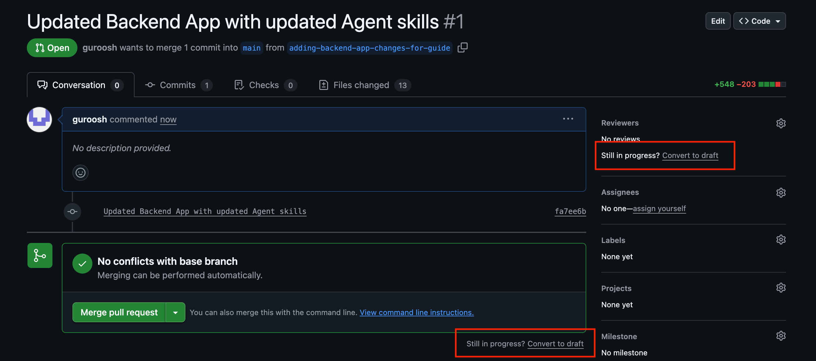 Option to convert a PR to a Draft PR in Github