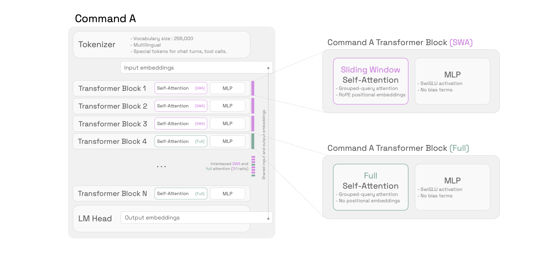 Schematic of the Command A model architecture.
