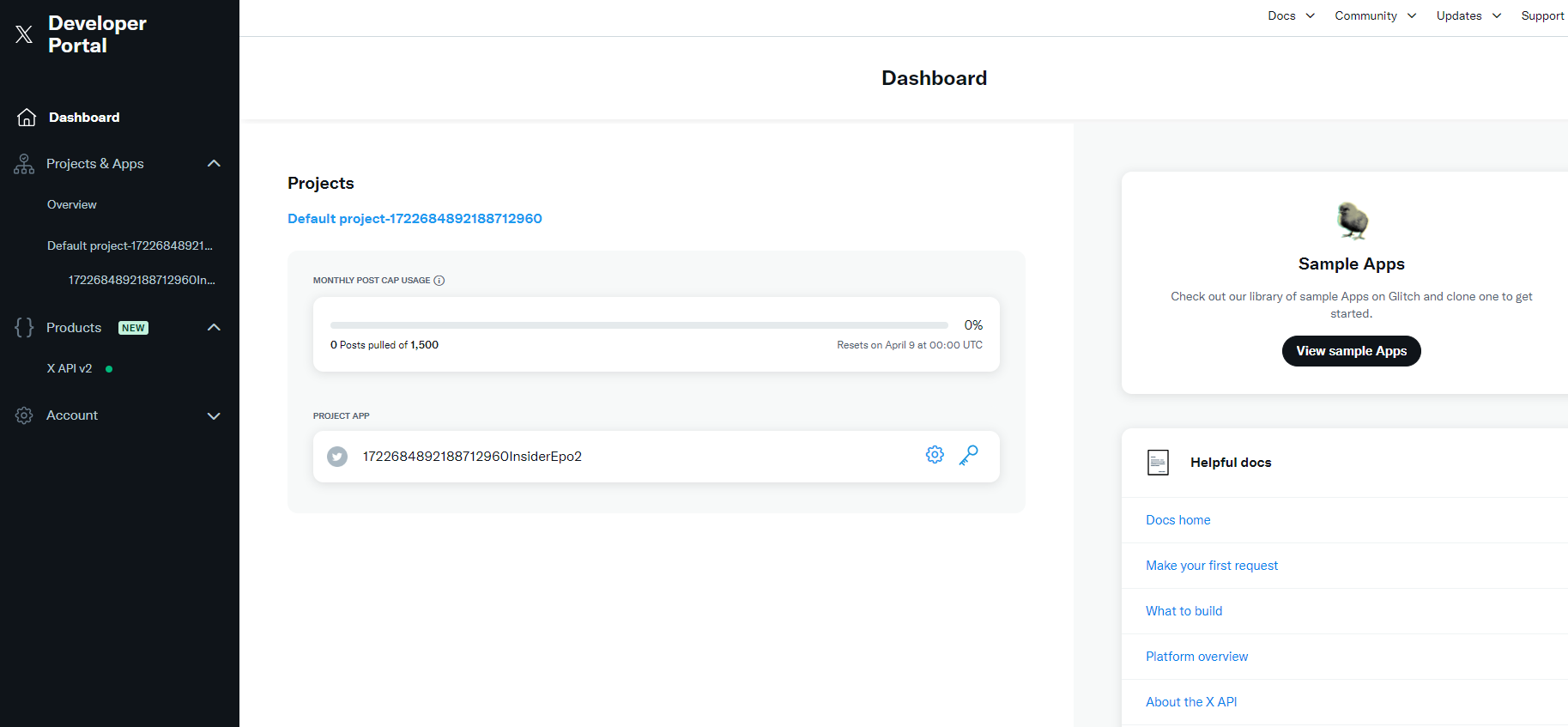 Developer portal dashboard