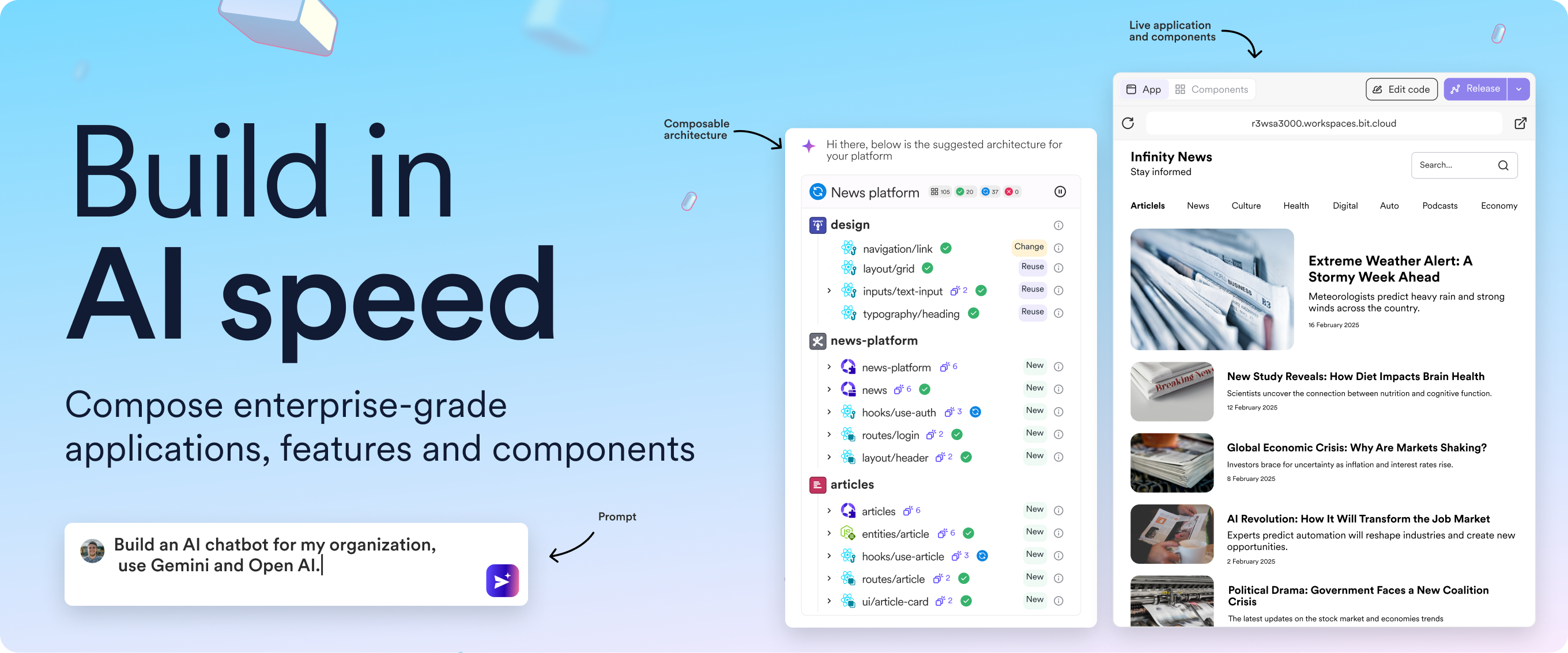 Build in AI speed — Compose enterprise-grade applications, features, and components