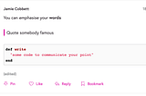 A screenshot of a comment on the FutureLearn website, using Markdown.