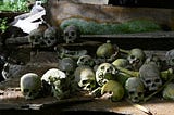 Skulls in graveyard.