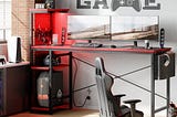 bestier-led-gaming-computer-desk-with-power-outlets-shelves-hook-side-bag-61w-carbon-fiber-black-1