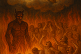 God behaving badly watching people burn with the devil in attendance