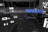A screenshot of a mixed reality application that uses gestures to manipulate spatial content organized in 3D graphs