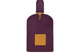 Purple perfume bottle with a gold label. Velvet Orchid fragrance by Tom Ford. Illustration by Imogen Oakes