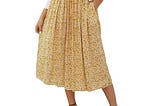naggoo-womens-xl-yellow-flower-swing-midi-peasant-skirt-elastic-waist-pocket-1