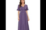 unique-bargains-womens-v-neck-button-flutter-sleeve-smocked-high-waist-midi-dress-l-purple-size-larg-1