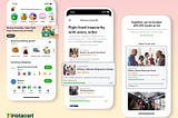 Three screens from the Instacart app highlighting a banner, a list of nonprofits, and a selected nonprofit.