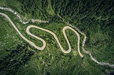 long winding path through green landscape