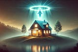 A tranquil image of a house with a glowing protective light surrounding it at night, symbolizing divine protection from evil, conveying safety, peace, and spiritual strength