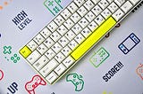 Image of a yellow and white mechanical keyboard on top of a deskmat.