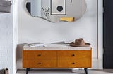 Stylish Mid Century Storage Bench with Cushion for Space-Saving Living | Image