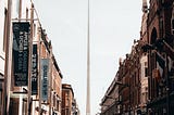 A glimpse of the Millennium Spire on O’Connell Street from Henry Street in Dublin