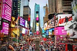 A very crowded Times Square in New York City