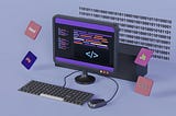 A computer with code lines on the screen