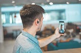 A person having a video call on phone