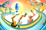 Futuristic automation and AI voice generation illustration