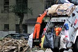 A man on a garbage truck