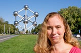 Anna in front of the Atomium in Belgium