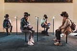 People engaging in the computer universe with VR