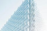 Light blue building made of aesthetically pleasing geometric shapes