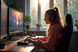 A young lady playing a computer game