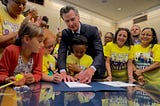 Governor Gavin Newsom signing #AB378 which allowed an estimated 40,000 child care workers the right to unionize. 2019. Source: Government of California