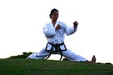 Black Belt in a pose on a green hill