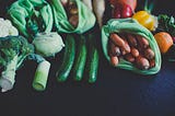 Lovely fresh vegetables in cotton bags with no plastic