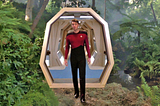 photo of William Riker entering the Holodeck into a Jungle Simulation.