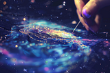 sewing constellations with iridescent thread