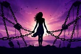 Image of a silhouette breaking chains against a rising sun backdrop, symbolizing resilience against domestic violence.