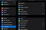 The Accessibility options screen in the Setetings of an iPad