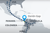 Map showing how traversing the Panamanian Darién Gap in the Pan-American Highway has become a major immigration route