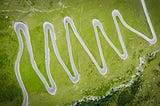 aerial view of a zig-zagging road