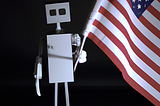 Robot holding american flag