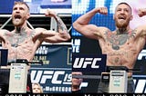 Deux photos de Conor McGregor: L’une en poids plume et l’autre en poids welter, avec une difference visible