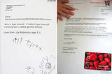 Image of a letter sent by a child to Sainsbury’s and their response
