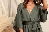 Silky Olive Green Romper for a Playful Look | Image