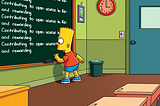 Bart writing “Contributing to open source is fun and rewarding” on a chalkboard