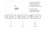 An illustration of a UX content tile will small print to its side and preference buttons below, indicating that either more or less similar content will be shown in future