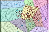 John Snow’s map with a modern depiction of a Voronoi tessellation layered on top, clearly showing the deaths concentrated in 1 particular polygon.