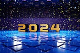 2024 displayed over blue tiles with glitter background