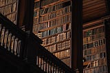 Old fashioned library book case and staircase