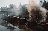 Hindu bodies getting burnt in a jiffy. Cremation picture.